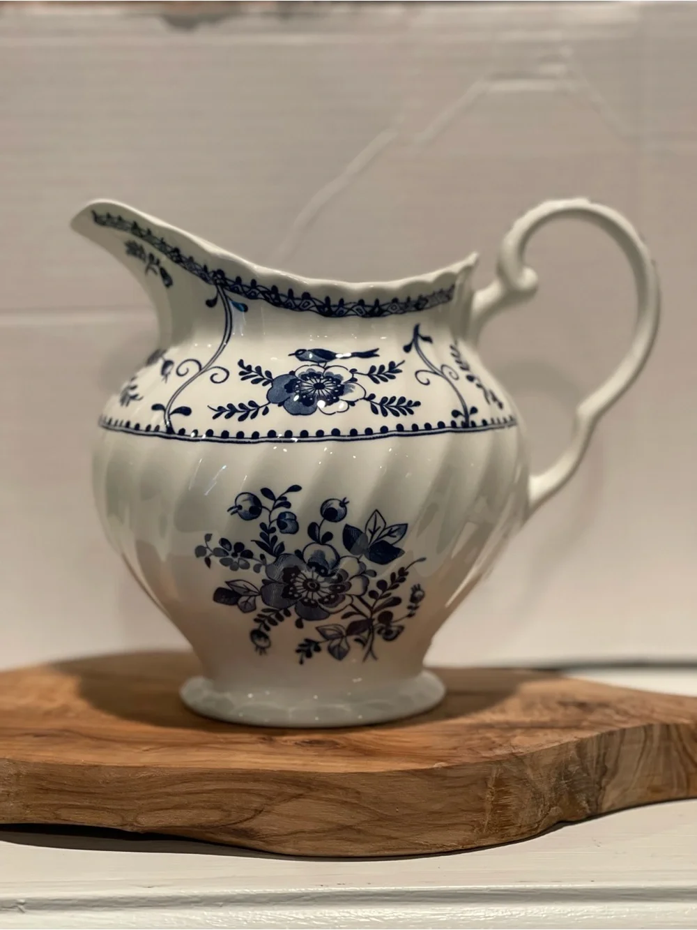 Blue and White Floral Pattern Pitcher - Made in England